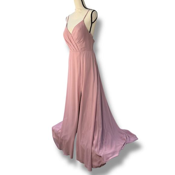 Azazie Everleigh Dress Vneck Dusty Rose Aline Floor Length Maxi Formal Size A8 - Picture 3 of 11